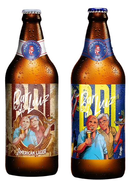 Garrafa de cerveja artesanal com rótulo personalizado do Bar do Luiz