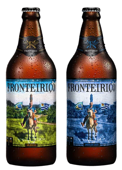 Garrafa de cerveja artesanal com rótulo personalizado do restaurante Fronteiriço