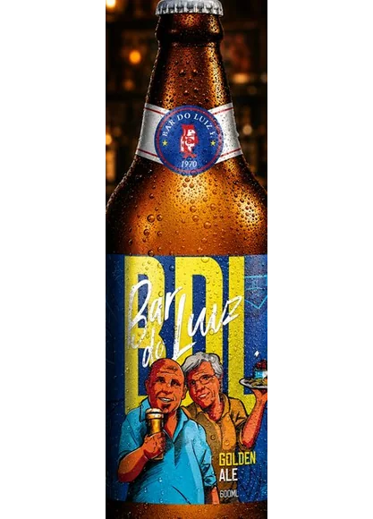 Garrafa de cerveja artesanal com rótulo do Bar do Luiz
