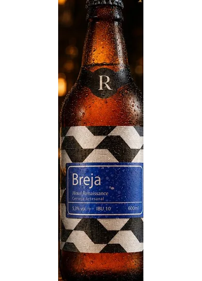 Garrafa Breja, cerveja artesanal com rótulo do Hotel Renaissance