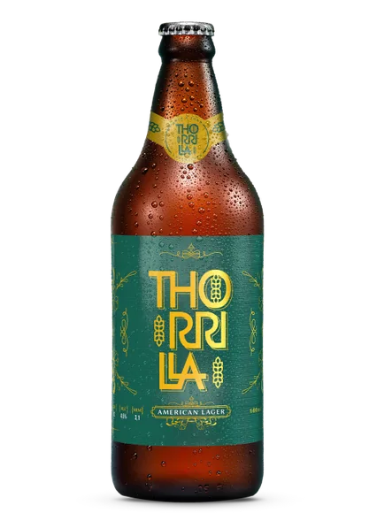 Garrafa de cerveja artesanal com rótulo art déco da Thorrilla